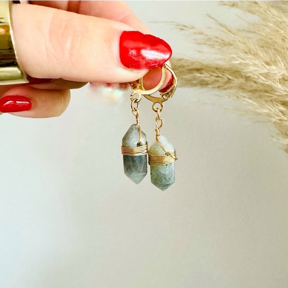 Labradorite Gold Handmade Boho Gemstone Crystal Hoop Earrings Hoops Jewelry
